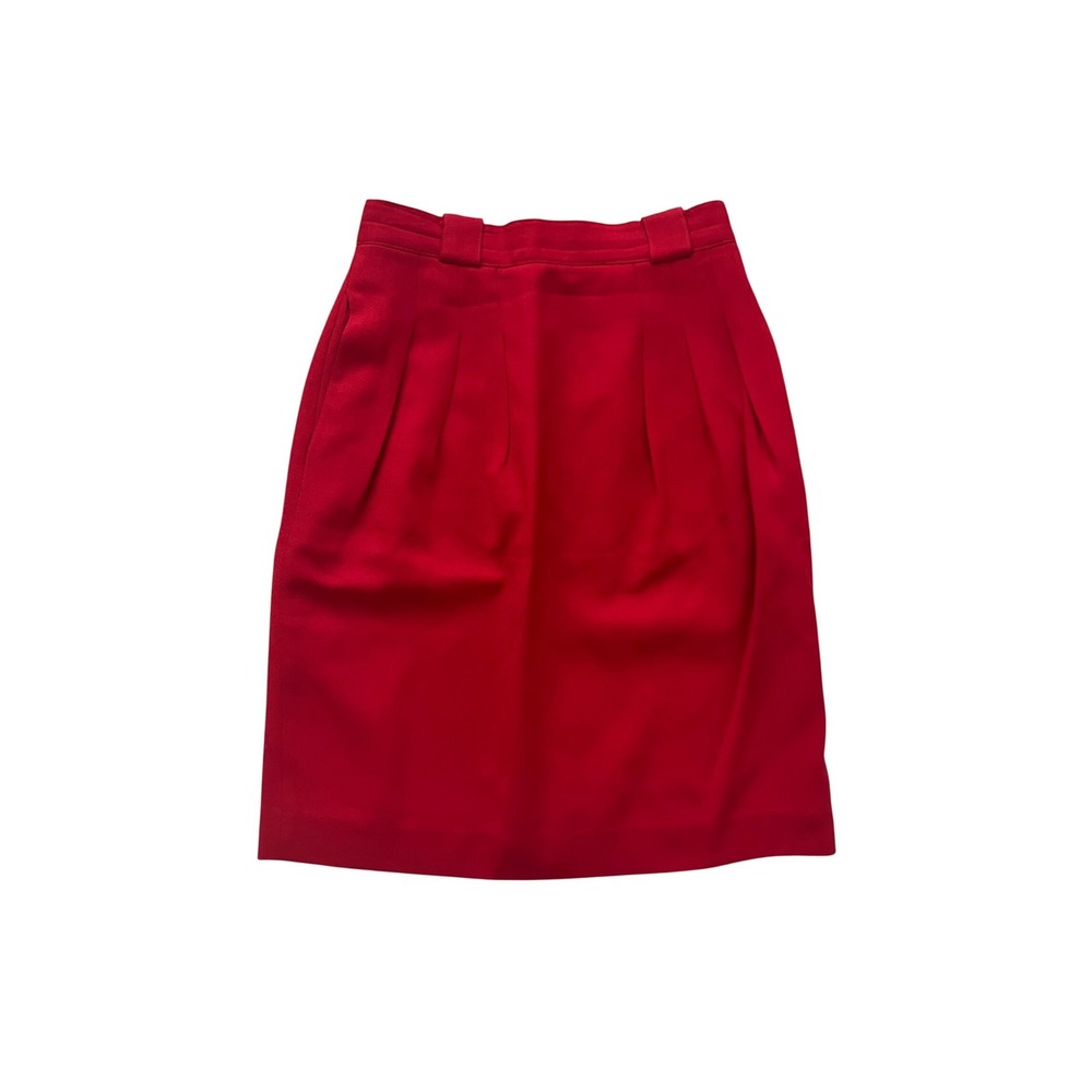 Red 100% Pure Wool Pleated Pencil Skirt‎ Vintage Size 6 Lined Knee Length